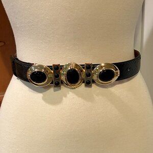 Vintage JANA 80s Snakeskin Black Belt Size Medium
